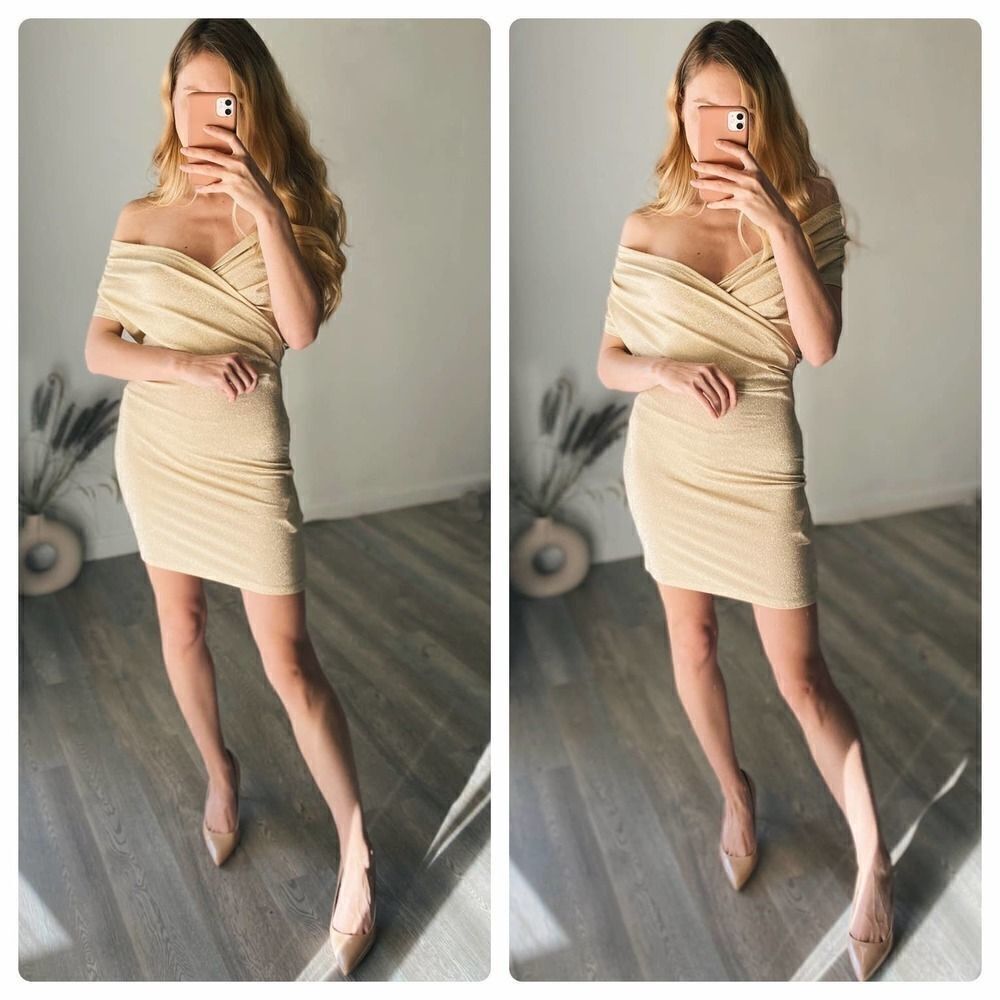 Mango Gold Wrap Effect Dress Short - Picture 2 of 7